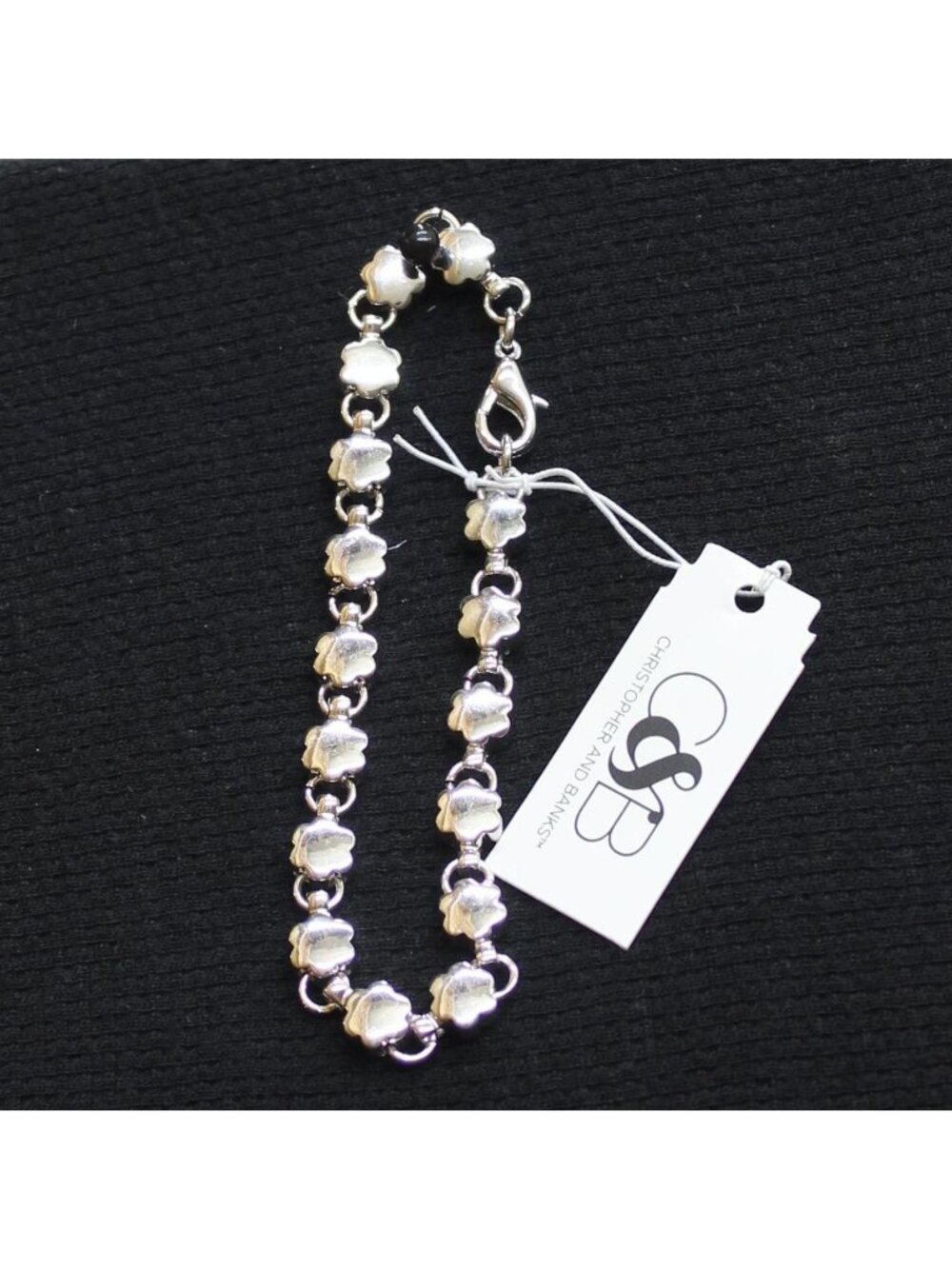 NWT Christopher & Banks Fashion Clover Flower Chain Bracelet Silver Gray 7"
